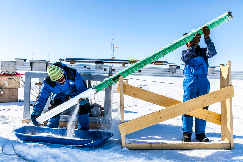 Extracting an ice core near Concordia Station, Antarctica.